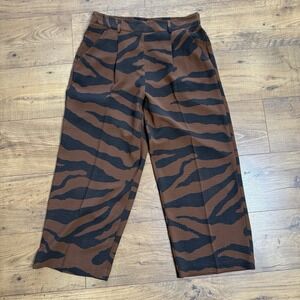 C by One Womens Size Medium M Wide Leg Crop Pull On Pants Cropped Zebra Print
